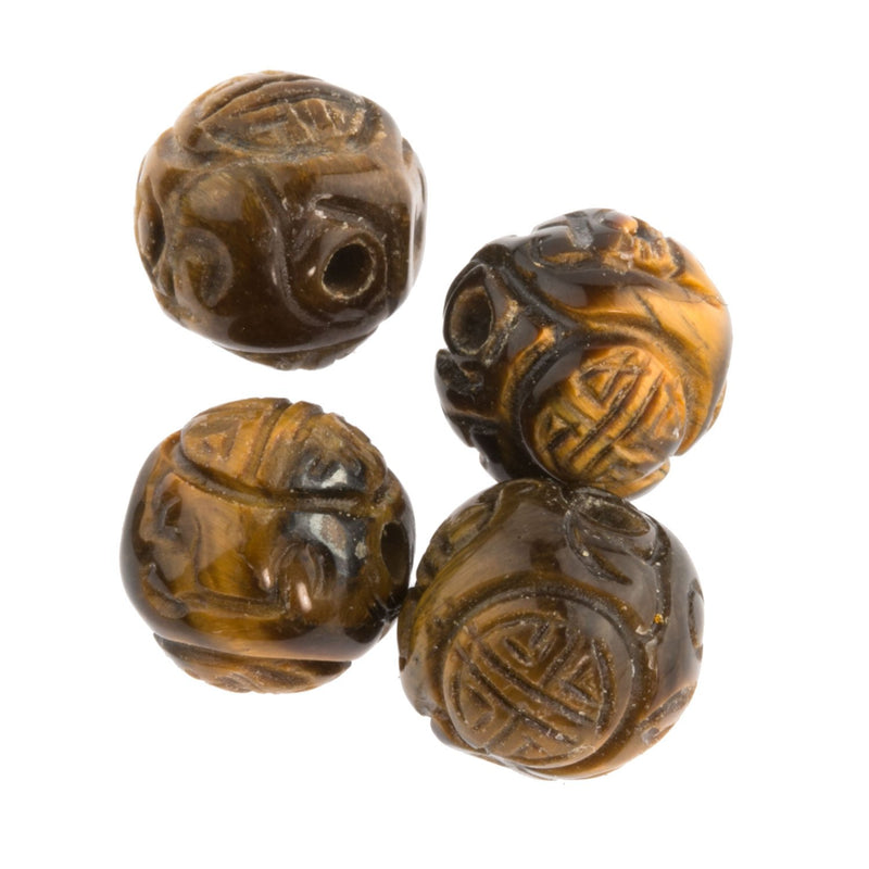Shou beads, carved golden brown tigers-eye