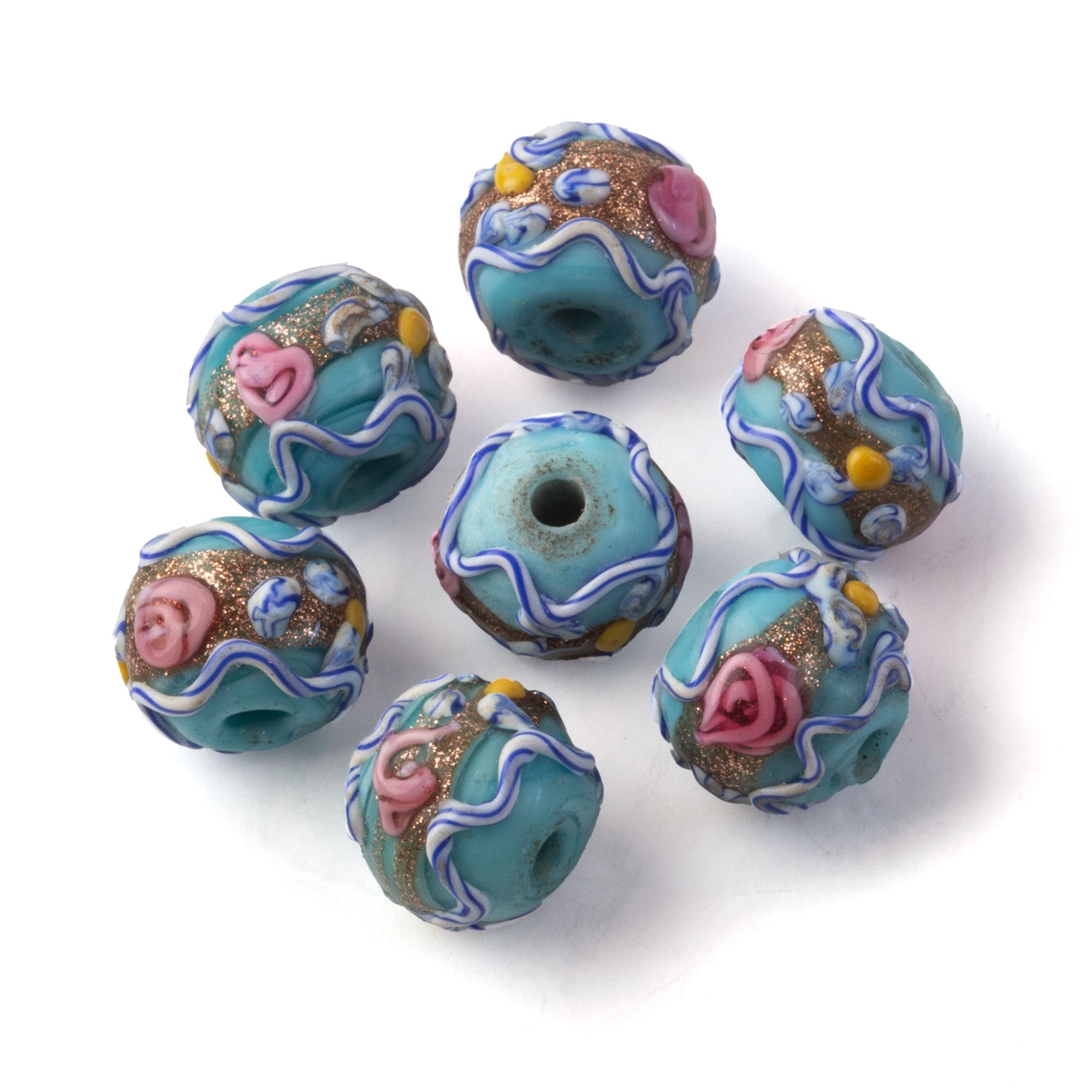 10 Gr 6mm Venetian Beads, Vintage Murano Glass Beads, Striped