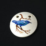 Hand Painted Bluebird Domed Plaque w two 2mm holes. 27mm dia. Pkg of 1. B2-931
