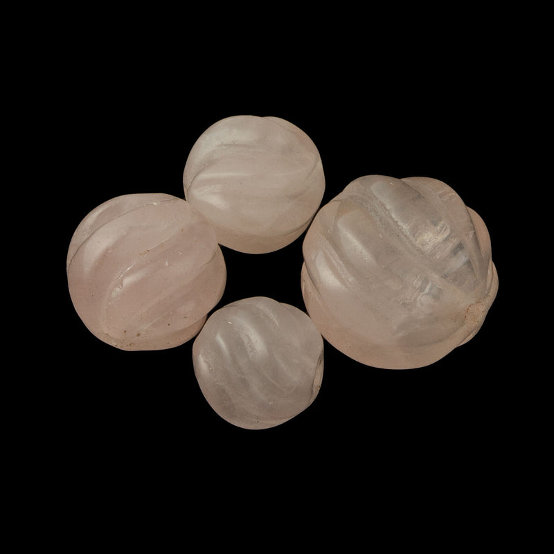 Vintage Carved Pink Rose Quartz Melon Beads, B4-ROS346