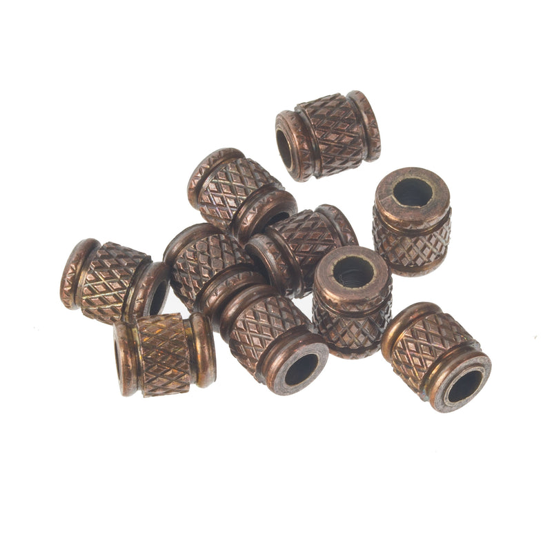 Engraved Cylinder beads, copper plated. 7.5x6mm. Pkg 10. b18-690