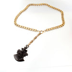Mid to late Victorian gold filled Bookchain necklace with Vulcanite Mourning Locket j-nlvc543