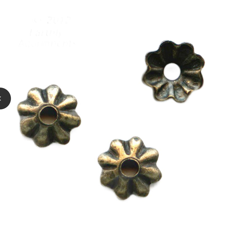 Fluted oxidized brass bead cap 5mm. 18 pcs. b9-2505
