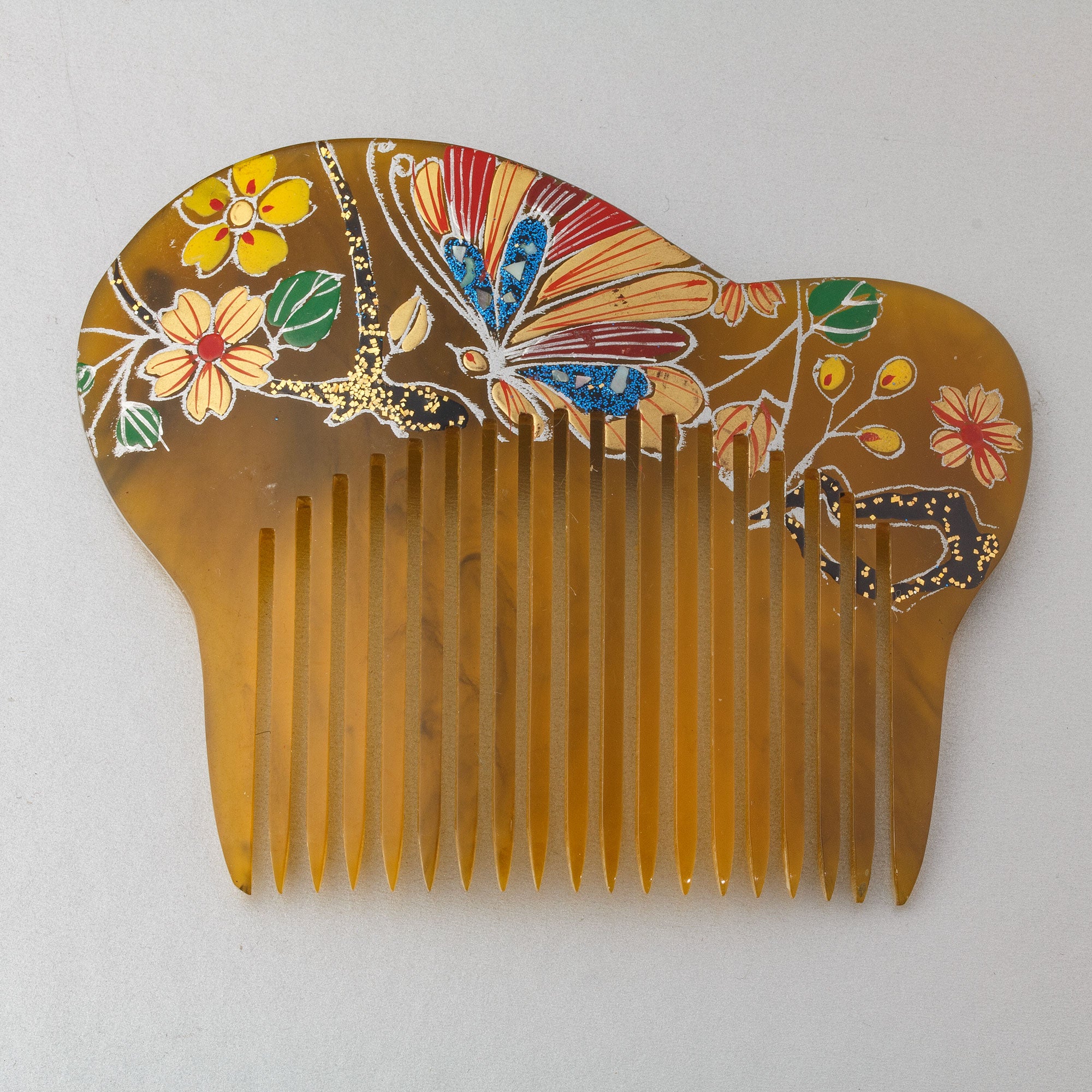 Vintage Red Hair comb Sarsaparilla Signed Vintage hand painted Art Deco Celluloid Christmas Decorated Carved Hair Comb  main image 2
