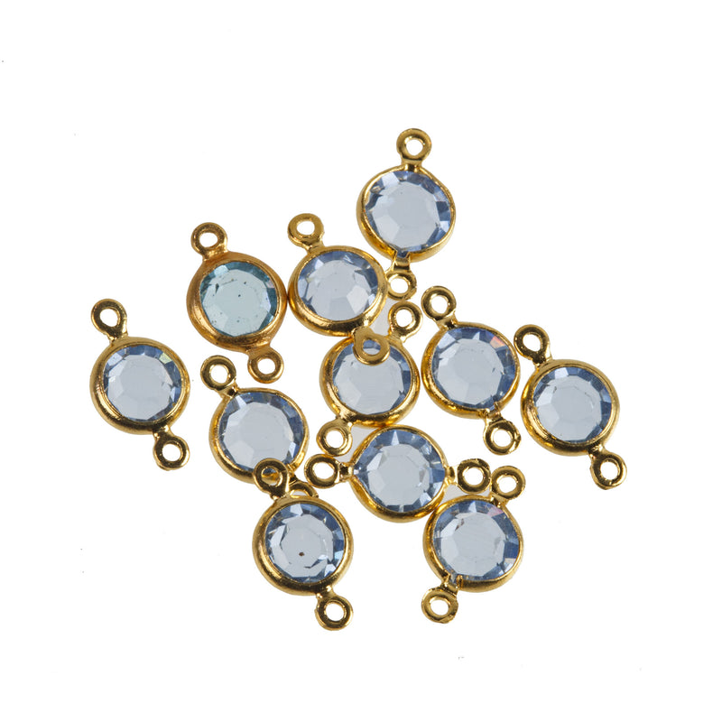 Austrian crystal and brass rounds-17ss, Light Sapphire 2 ring, 4.5mm. Pkg 12.  b10-0117d