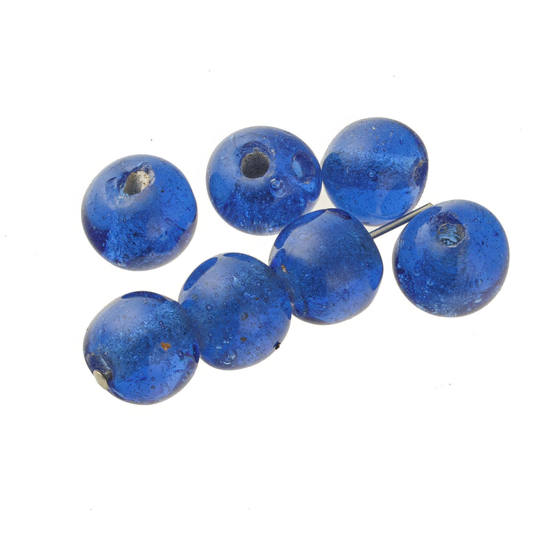 Antique Chinese translucent bubbly blue“Peking Glass” beads.9x10mm. Pkg 6. b11-bl-2176