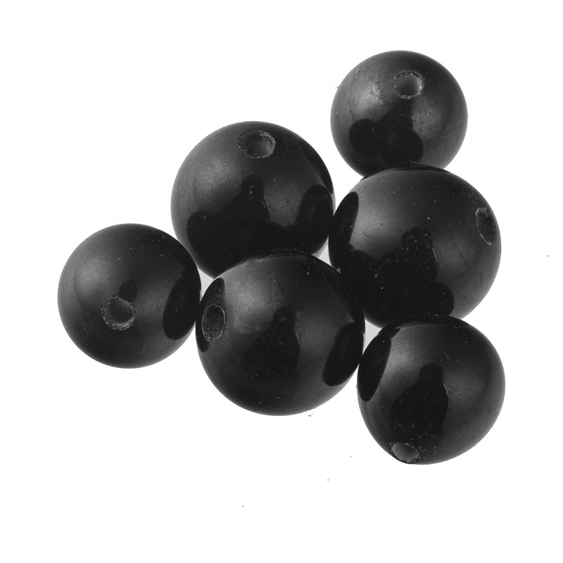 Glossy Black Peking Glass Round Beads.  b11-bw-2130