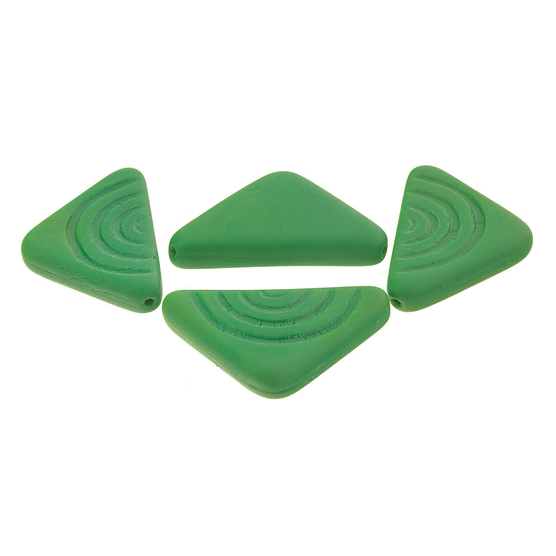 Conus Triangle Beads, green glass. Reproduction. 41x26x8mm. Pkg 1. b11-gr-2077