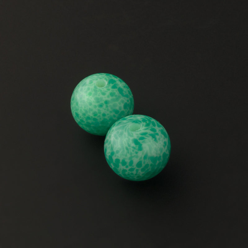 Mottled Green "Peking Glass" crumb beads, 10.5-11mm,  1920's. Pkg 4.  b11-gr-2080