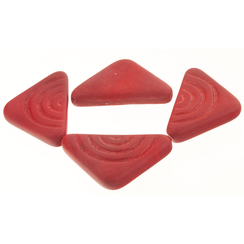 Conus Triangle Beads, red glass. Reproduction. 41x26x8mm. Pkg 1. b11-rd-0919