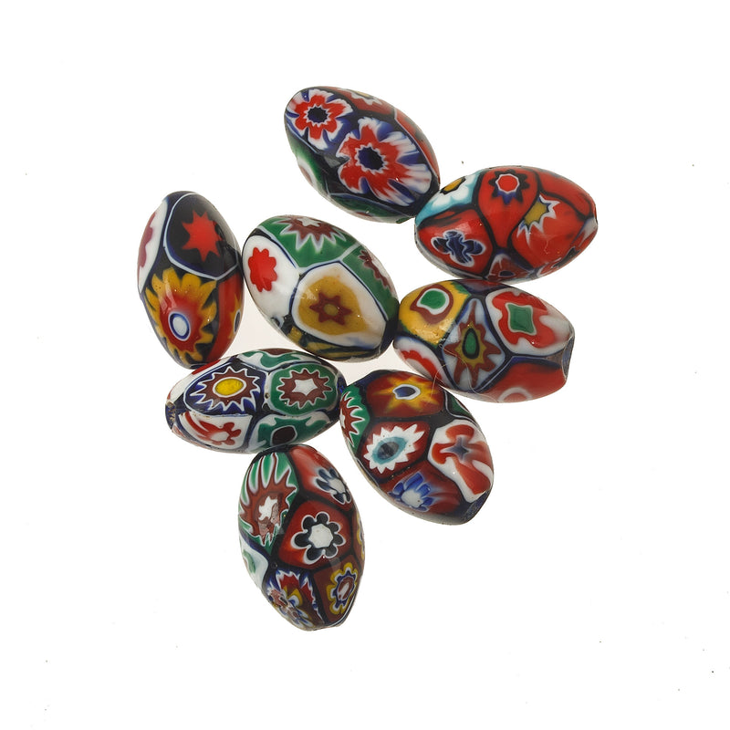 Vintage Murano Moretti studio millefiori glass beads. 1920s. 16x10mm ovals. Pkg.1. b1-2102