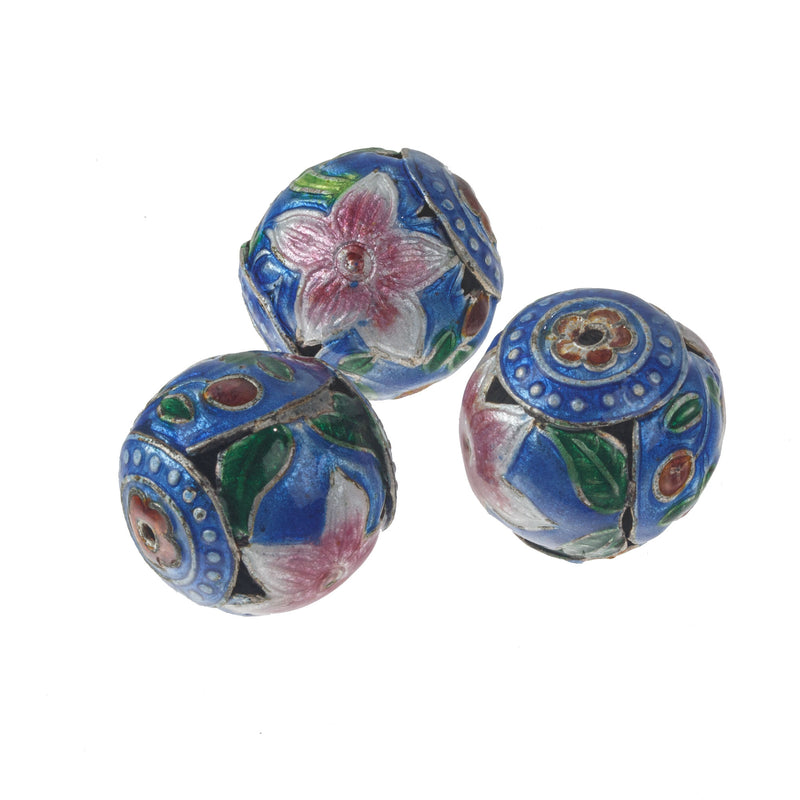 Vintage Chinese enamel flower bead. Rare, 1970s. 16mm pkg of 1. B2-924