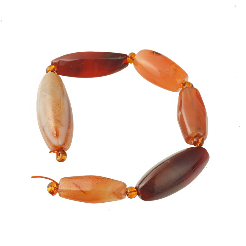 Old carnelian and agate beads, varied shape, peach, orange, red. 1 Str. 6 beads. B4-car416