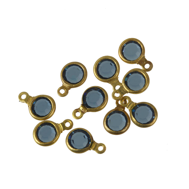 Austrian crystal and brass rounds-17ss, Montana Blue, 1 ring, 4.5mm. Pkg 12.  b10-0117e