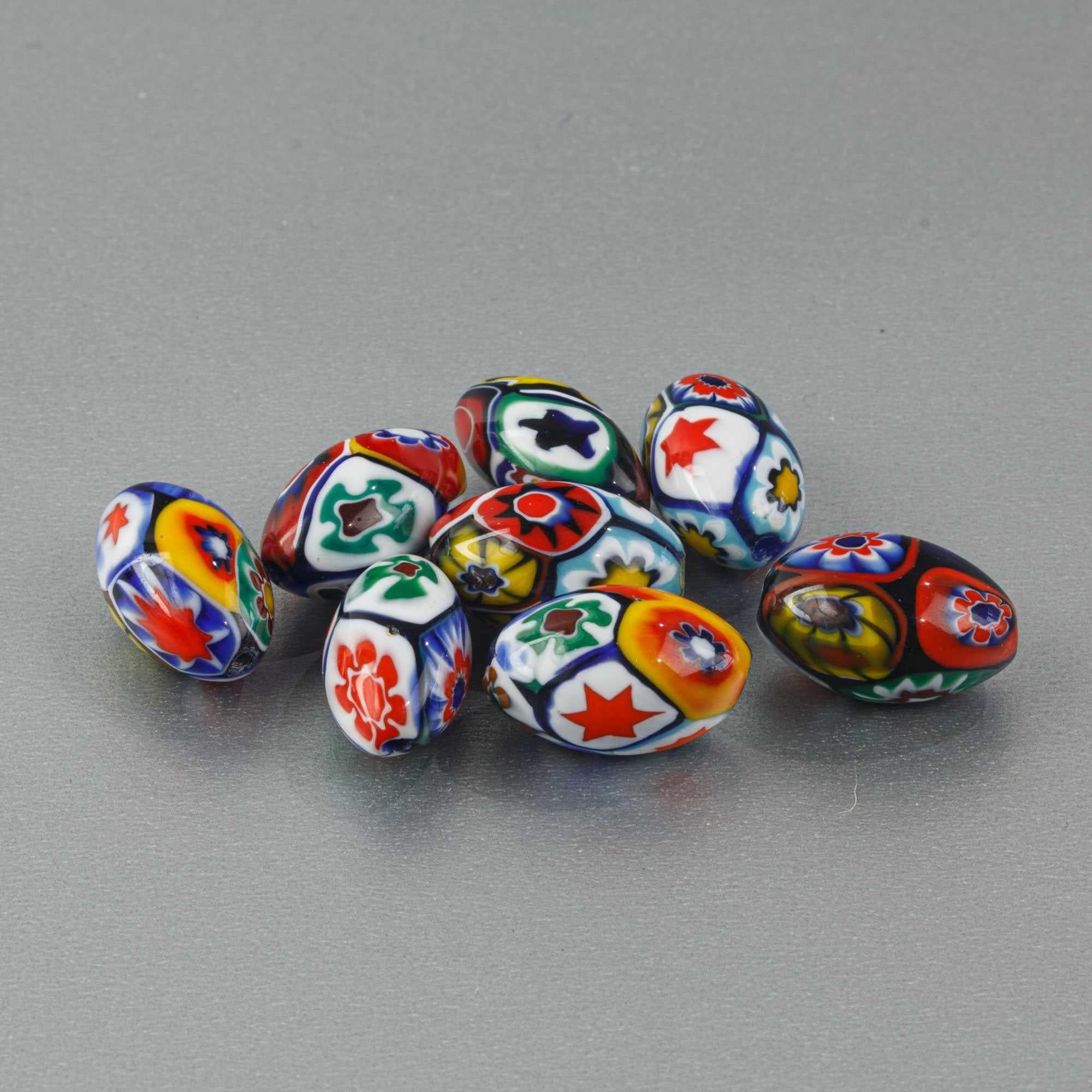 Murano Moretti studio millefiori oval glass beads 1920s-50s