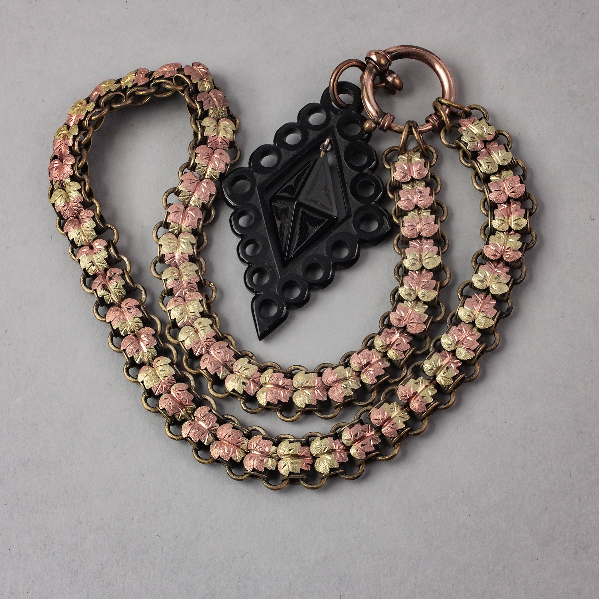 Victorian rose & green gold engraved leaf 15