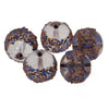 Vintage German Sugar Beads blue and orange sprinkles over clear glass. 7mm. Pkg of 5. B11-PP-0401
