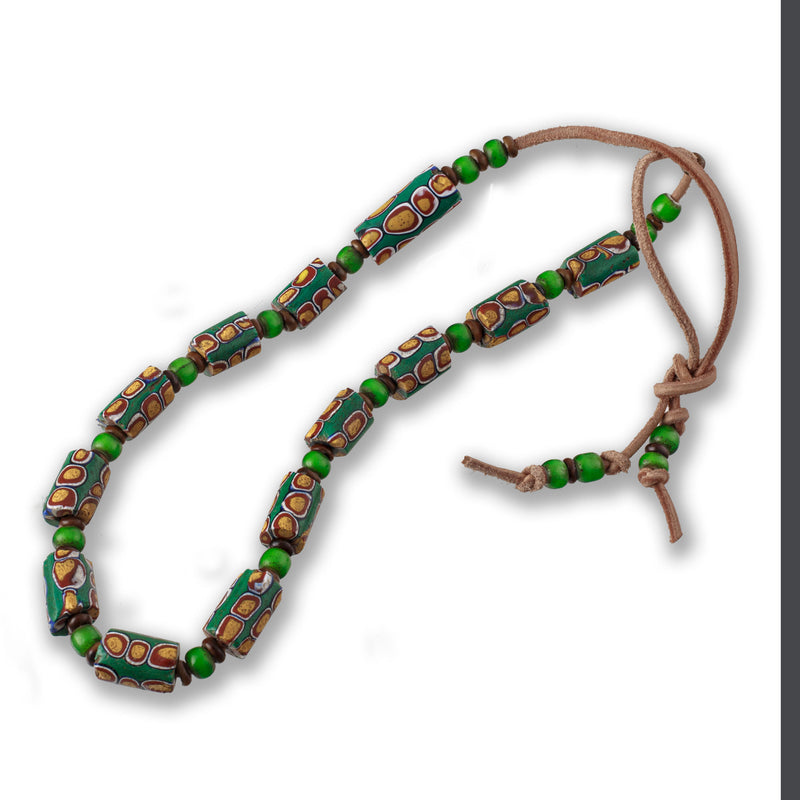 Venetian African Trade Beads, green white heart, horn. 18-25mm 13 Pcs.