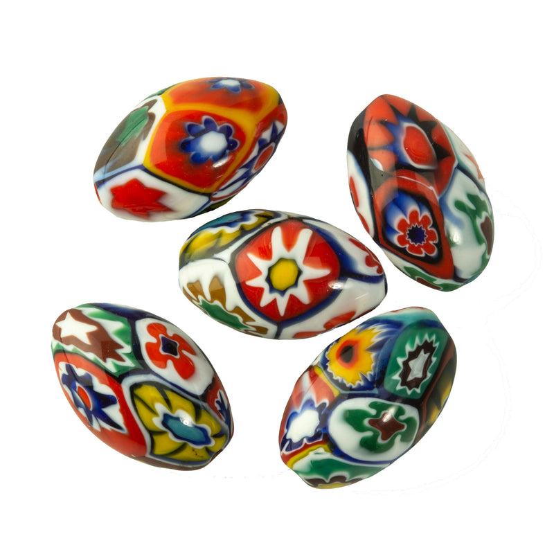 Vintage Murano Moretti studio millefiori glass beads. 1950s. 16x10mm ovals. Pkg.1. 