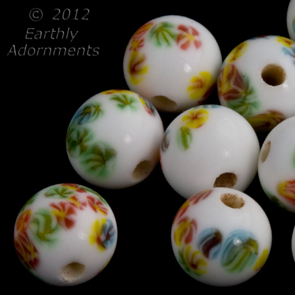 Vintage Japanese millefiore round glass beads. 7mm. Package of 10