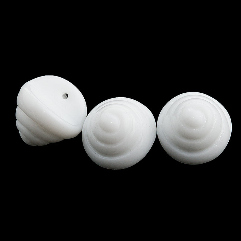 Vintage white glass snail shell pendant. 15mm. Pkg of 1.
