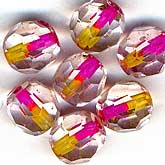 Vintage German crystal round with pink and yellow core. 7mm. Pkg of 10