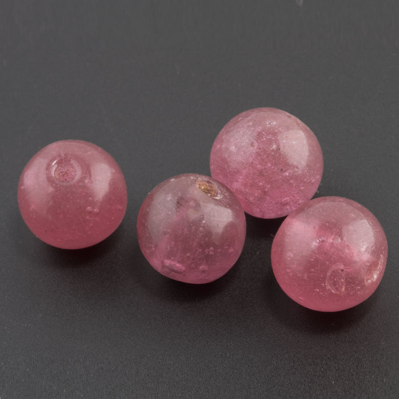 Chinese Peking glass beads in a translucent dark rose, 14mm. Package of 4. 