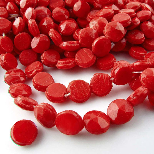 Antique Bohemian glass faceted red domed nail head beads. 6mm Strand or pkg of 23. b11-rd-0813