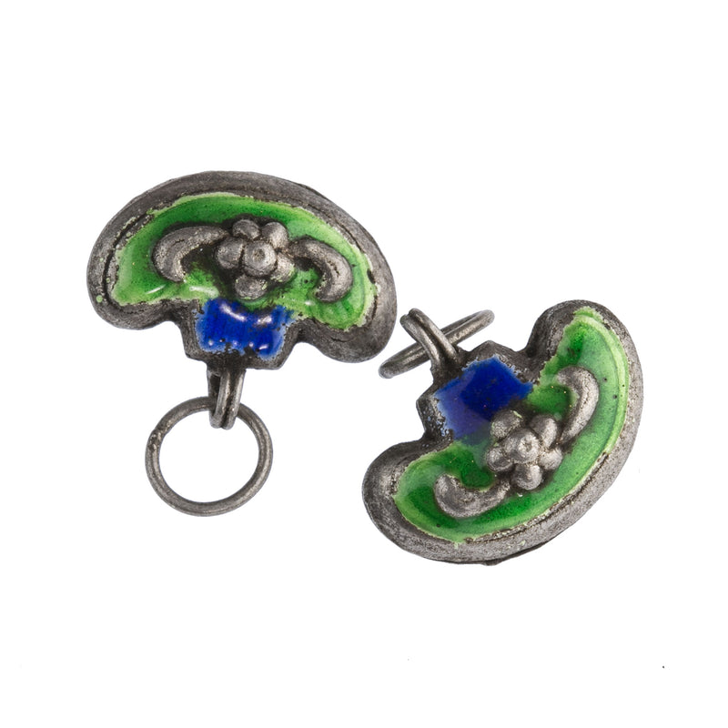 Sterling silver and enamel kidney shaped purse charm. 15x10mm. Pkg of 1. b18-0190