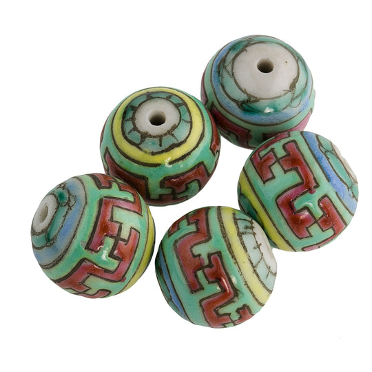 Painted Porcelain Round 12mm pkg of 4. B2-0029