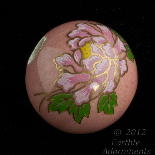 Vintage painted ceramic round,24mm, 6mm hole, sold individually. b2-377