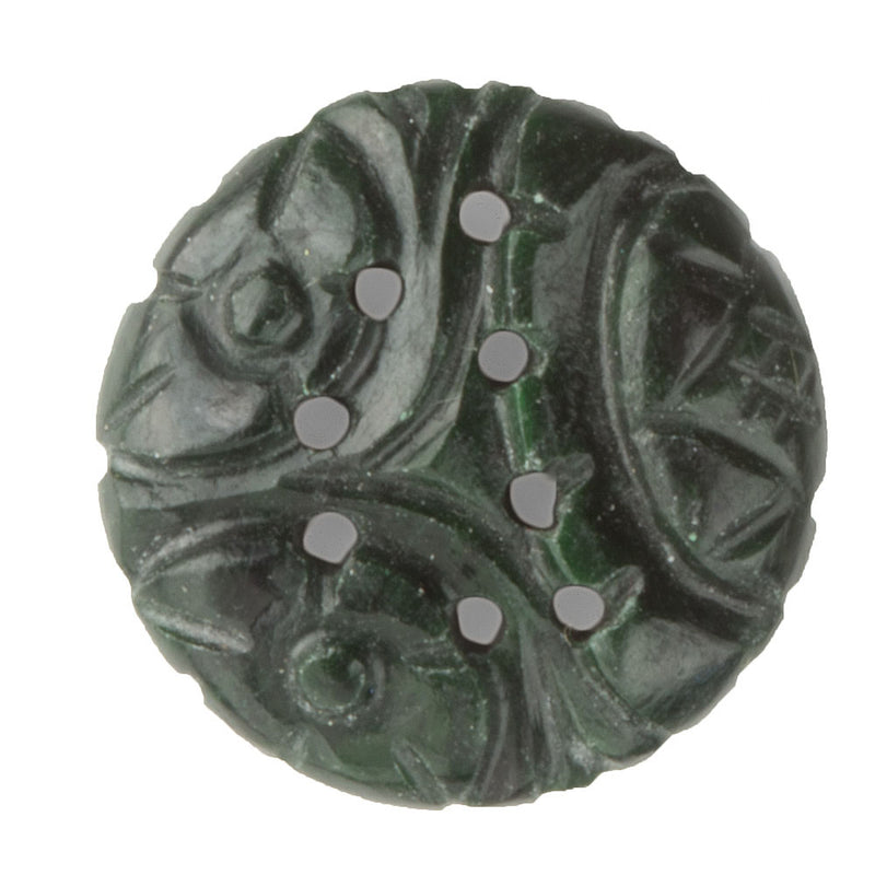 Vintage carved dark green nephrite Taiwan jade flatback cabochon. 17mm