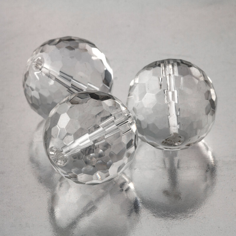 18 mm faceted genuine clear quartz crystal faceted round bead, Pkg of 1. 