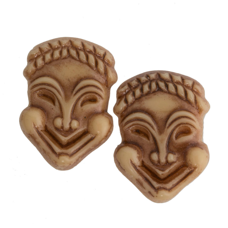 1940s plastic  laughing face figural cabachon. 15x20mm. Pkg of 2.