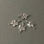 Stamped Sterling Silver Plated Brass Hibiscus Flower Two-Ring Connector. 20x12mm. Package of 4.