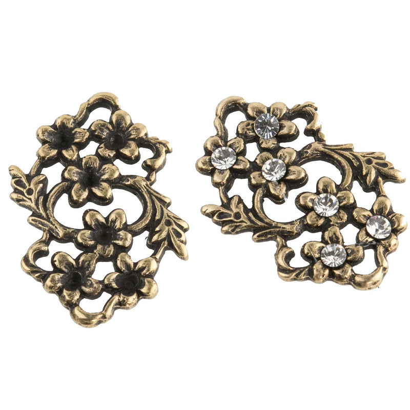 Floral brass connector with stone settings. 14x18mm Pkg of 4. 