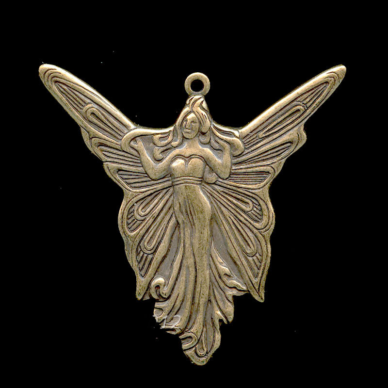 Oxidized stamped brass fairy charm 30mm 1 piece.