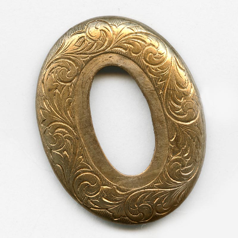Vintage stamped brass fancy oval, 40x31mm, with a setting for a 25x15mm cabochon. Pkg of 1. 