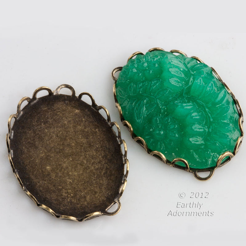 Oxidized brass lace-edge setting for 25x18mm cabochon. 4 pcs