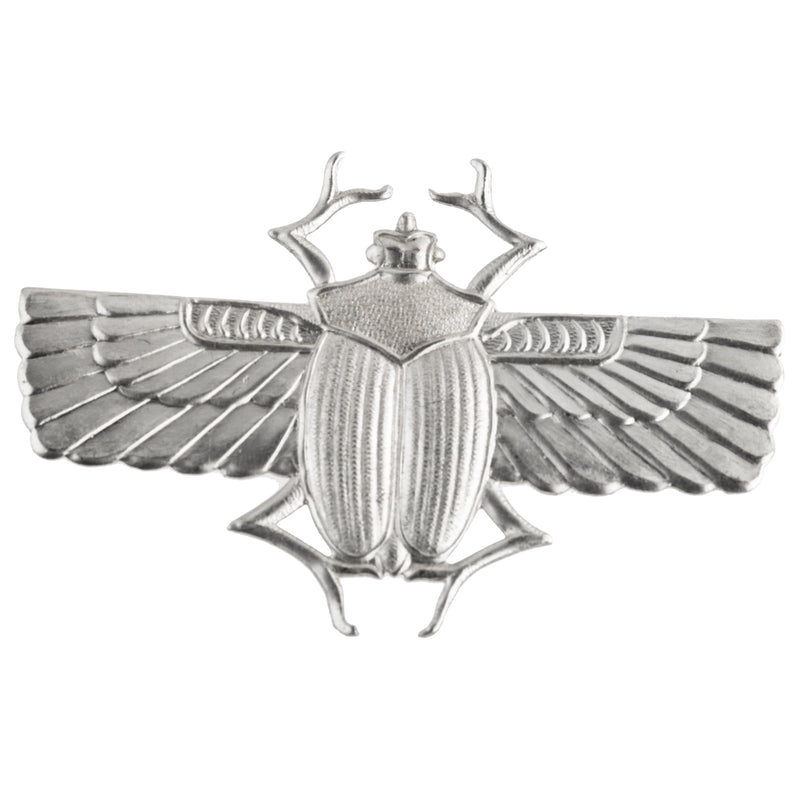 Egyptian Revival Sterling Silver Plated Brass Stamping of Winged Scarab. 65x45mm. Sold individually.