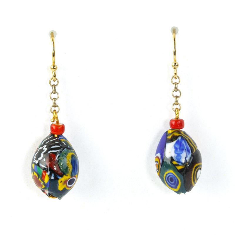 Vintage 1950s Venetian Murano millefiori glass bead drop earrings. erbg894