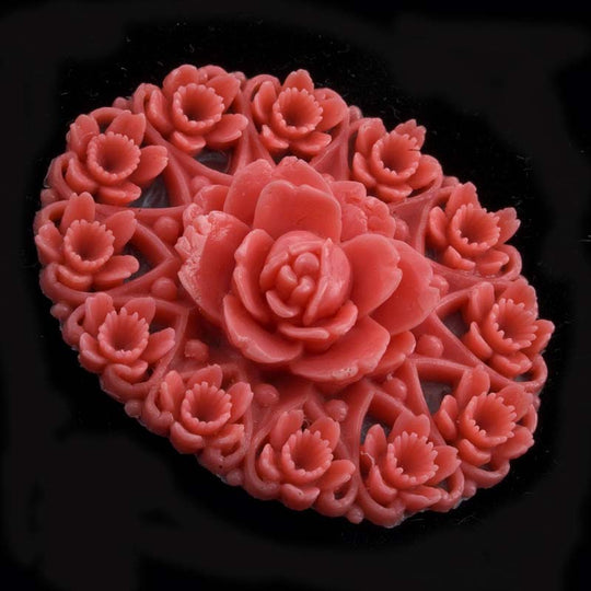 Rose and Floral Oval Cabochon or Pendant, plastic. 40x30mm. Pkg 1. b5-762