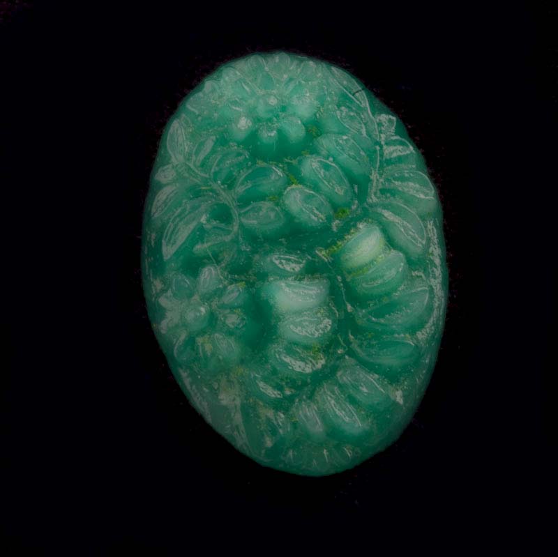 Japanese Cherry Brand Jade Carved Glass Cabochon. 26x18mm. Pkg of 1