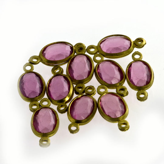 Czech faceted rose oval stone in brass 2 ring channel, 12x6mm, package of 20. b11-pp-1069