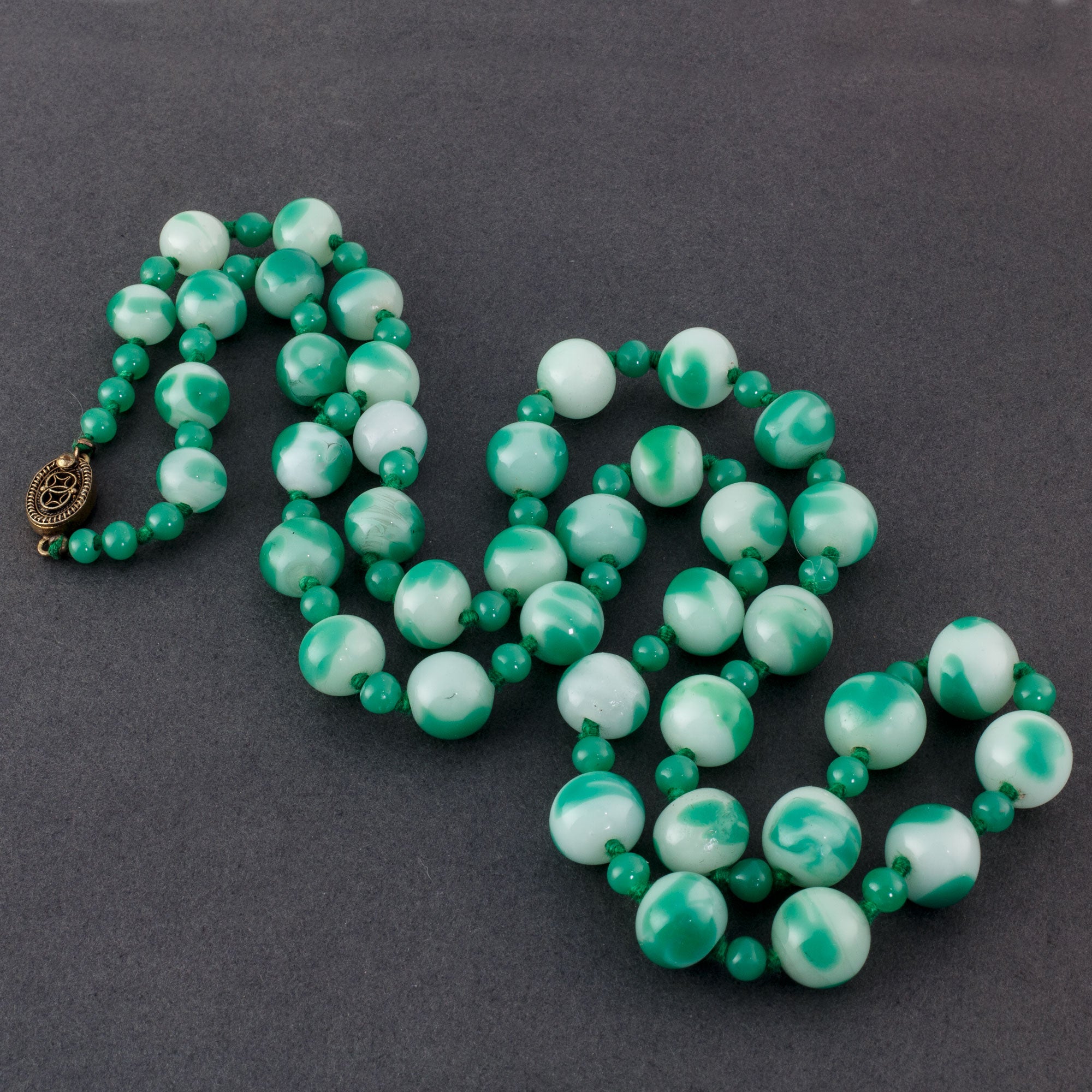 thumbnail image 2 of Natural Green Jade Bead Necklace – 4 Rows, 6mm Rounds, 17-20 Inches, Silver Plated 2 of 4