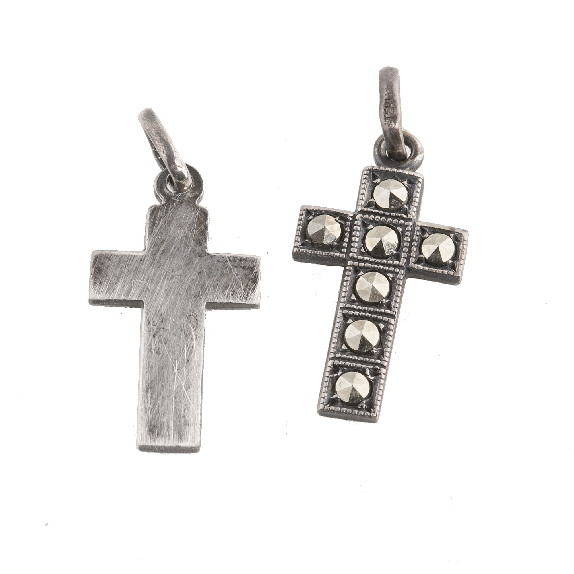 Cross charm, pendant or earrings, Sterling silver, marcasite. 7/8.  j-pdvs505