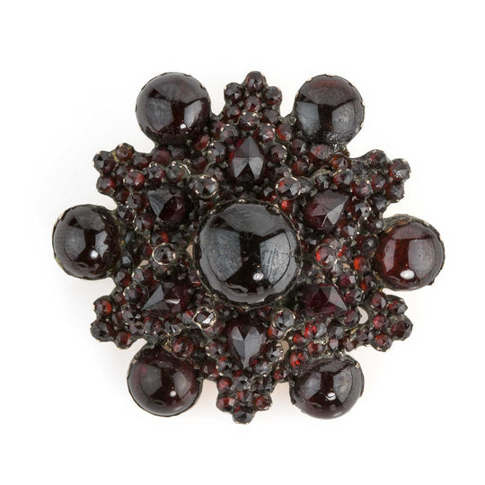 Victorian Bohemian rose cut natural garnet pin with vermeil setting. j-pnvc1079(e)