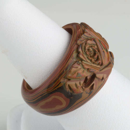 Vintage 1970s Japanese Mokume hand carved lacquer ring. Size 6 1/4. rgor113