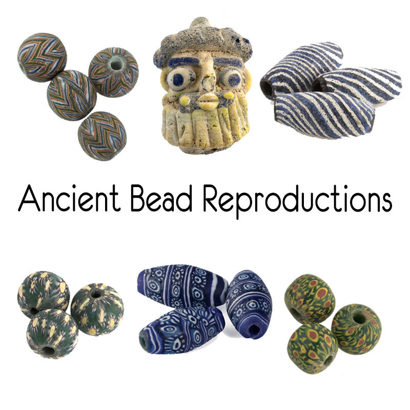 Ancient Jatim bead replicas in green, yellow and red