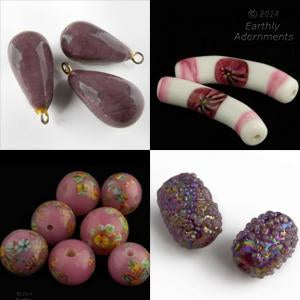 Purple and Pink beads, wired drops, sugar beads, milleflore, glass cane